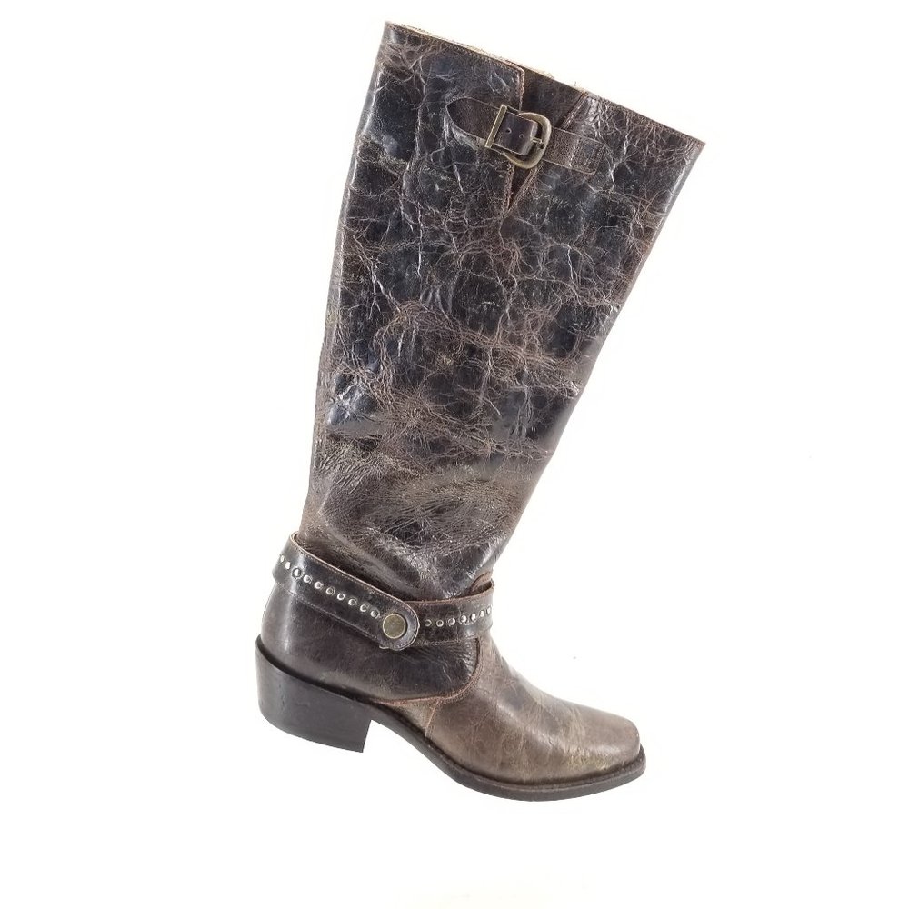 Double H 5221 Sonora Women's Snip Toe Brown Leather Cowboy Stud Buckle Boots 6M